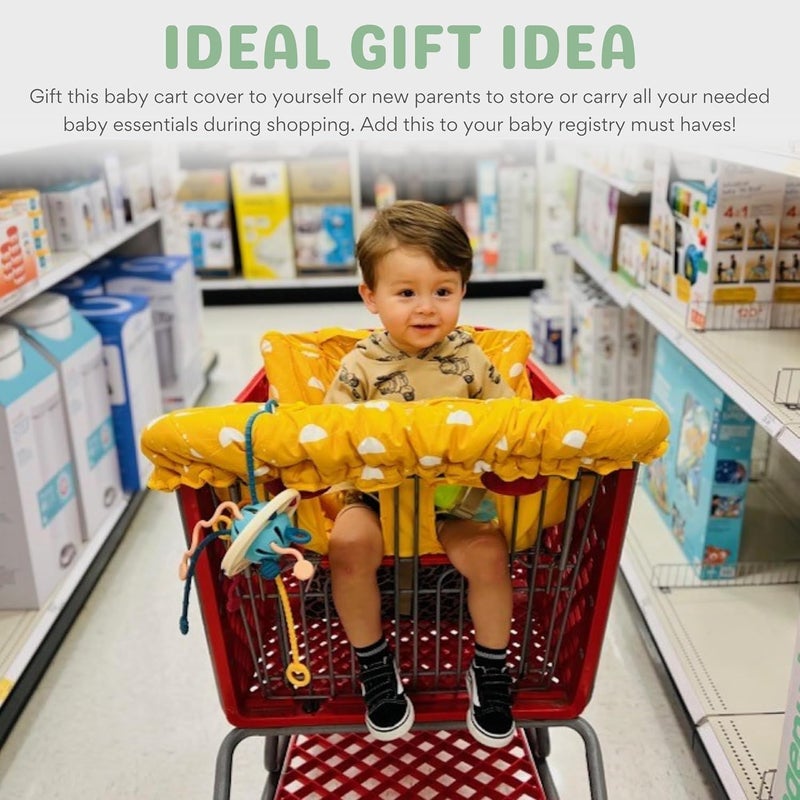 Delfin 2-in-1 Baby Shopping Cart & High Chair Cover – Water-Resistant Padded Grocery Cart Seat Liner with Phone Pouch, Toy Loops & 360° Protection – Anti-Slip, Foldable, Travel Friendly Gender-Neutral Yellow - Image 2